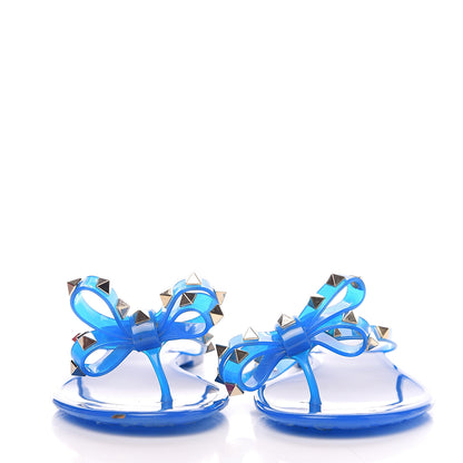 Valentino Garavani PVC Jelly Rockstud Bow Thong Sandals 37 Blue Fluo 2 of 11