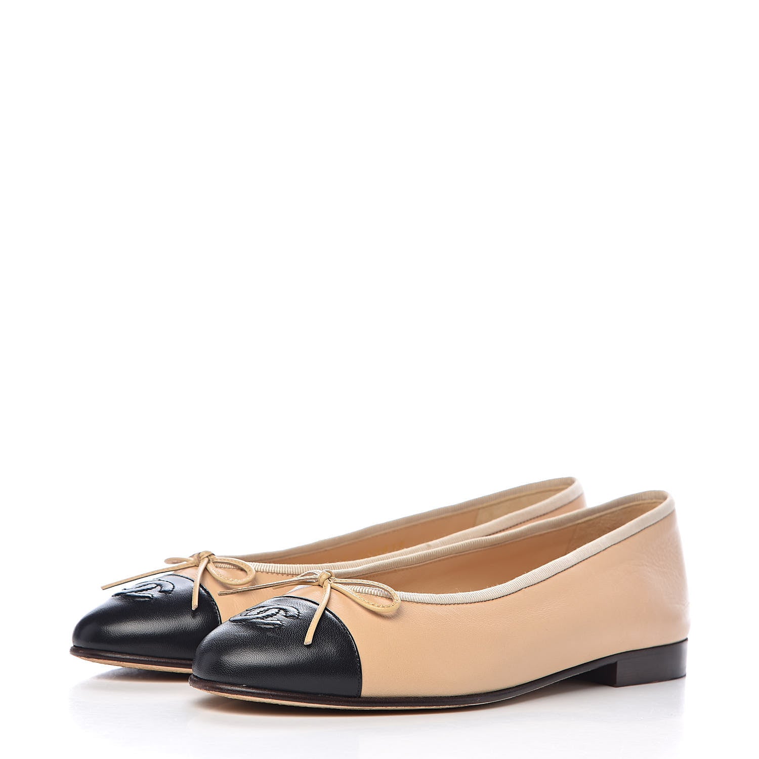 Chanel Lambskin Cap Toe CC Ballerina Flats 38 Beige Black 3 of 16