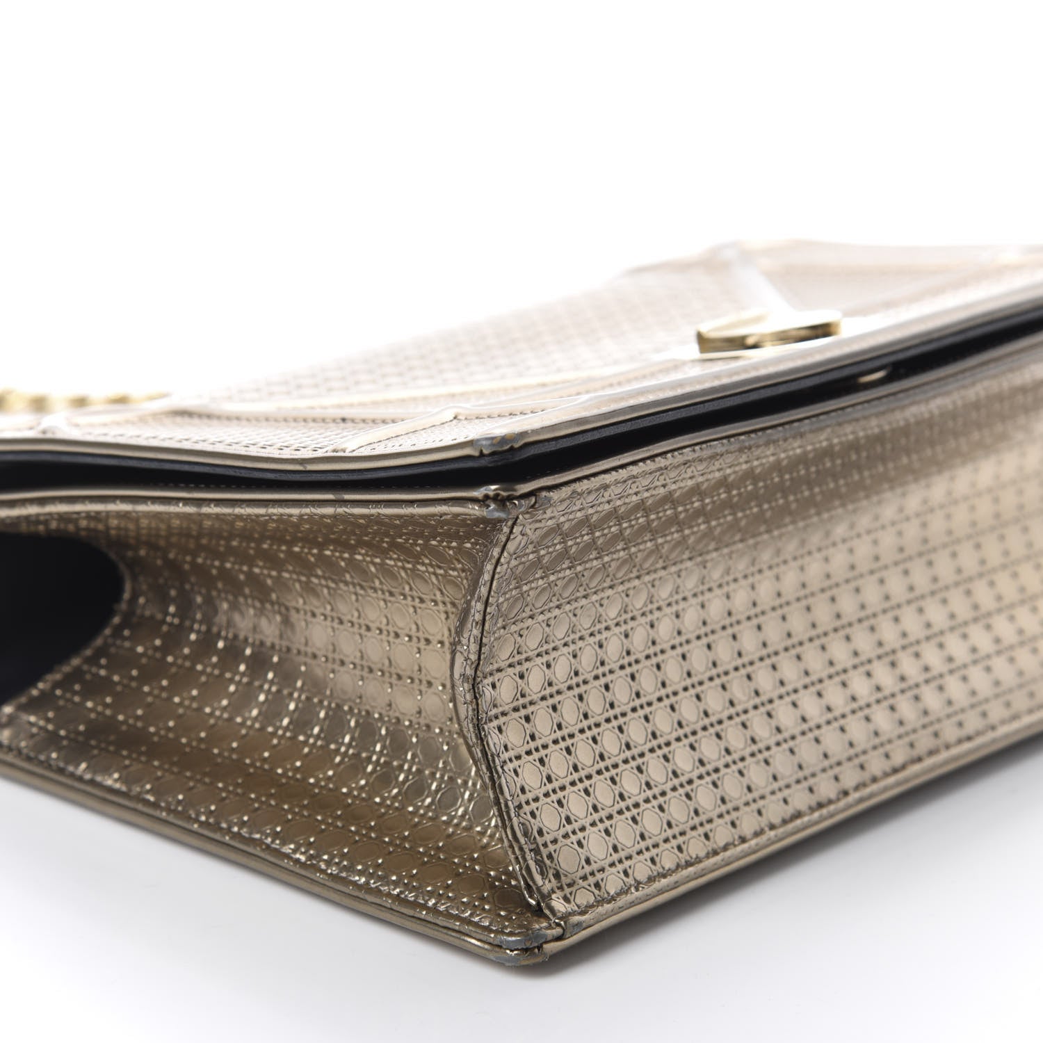 Christian Dior Metallic Patent Micro-Cannage Medium Diorama Flap Bag Gold 6 of 9