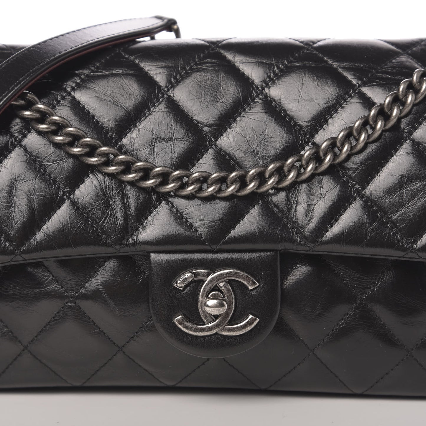 Glazed Calfskin Medium Duo Color Flap Black