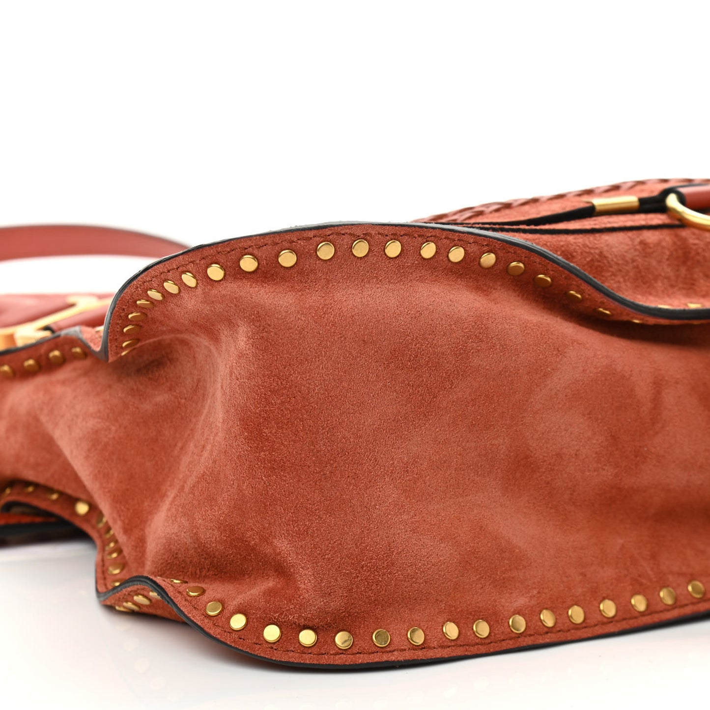 Suede Calfskin Braided Medium Marcie Satchel Terracotta Red
