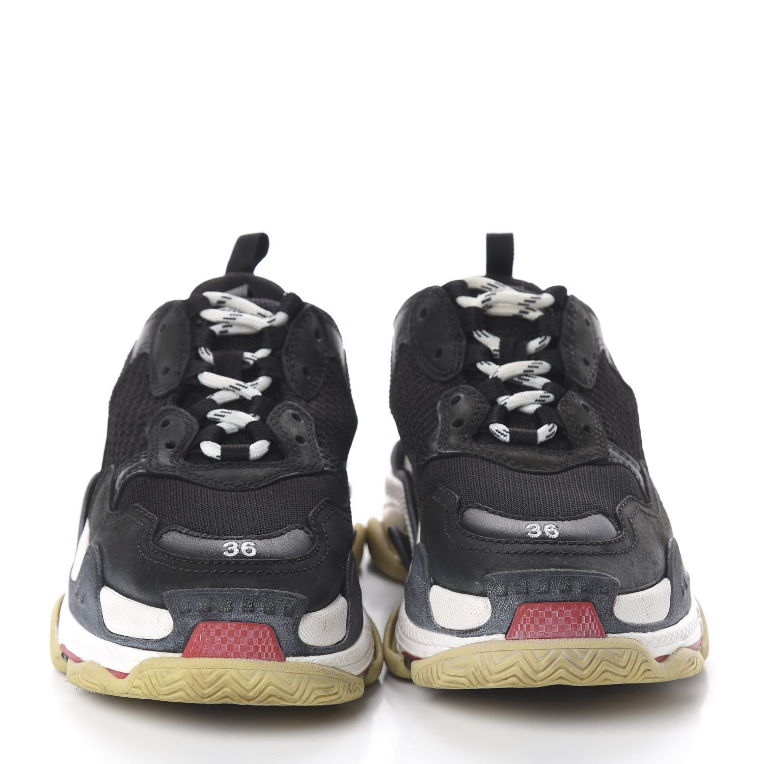 Balenciaga Fabric Mesh Washed Effect Womens Triple S Sneakers 36 Black Red 2 of 7