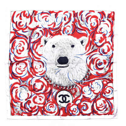 Chanel Silk Polar Bear Scarf Red 1 of 4