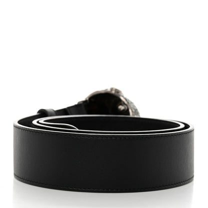 Gucci Calfskin Crystal Tiger Head Buckle Belt 80 32 Black 2 of 7