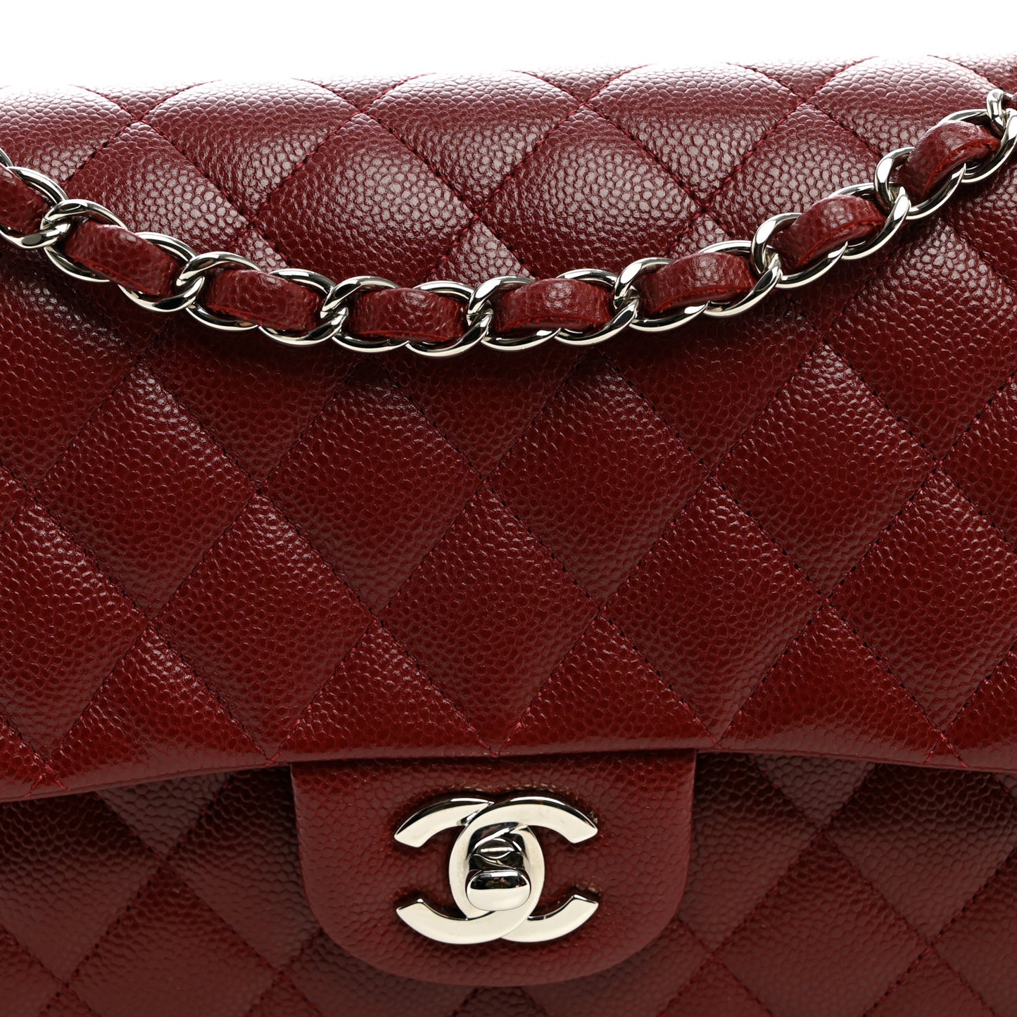 Caviar Quilted Medium Double Flap Burgundy