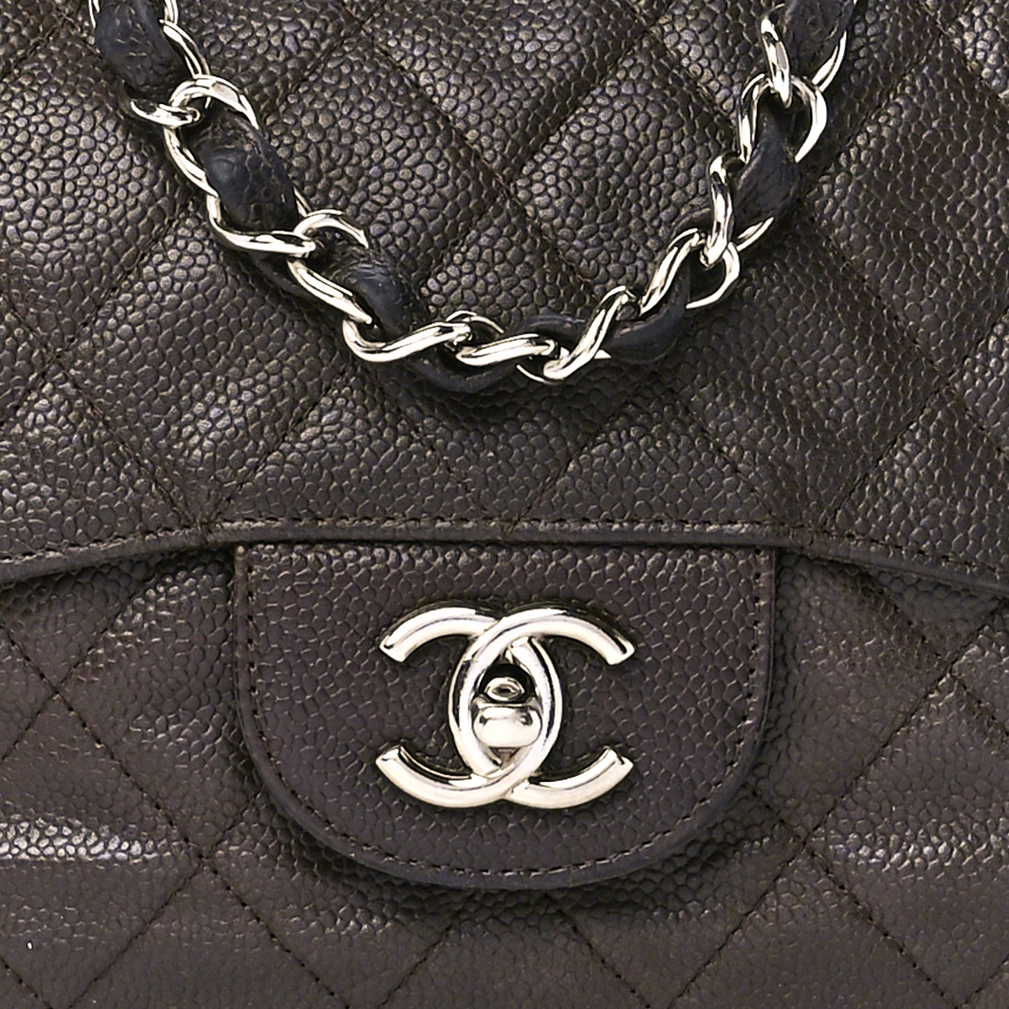 Caviar Quilted Jumbo Single Flap Dark Brown