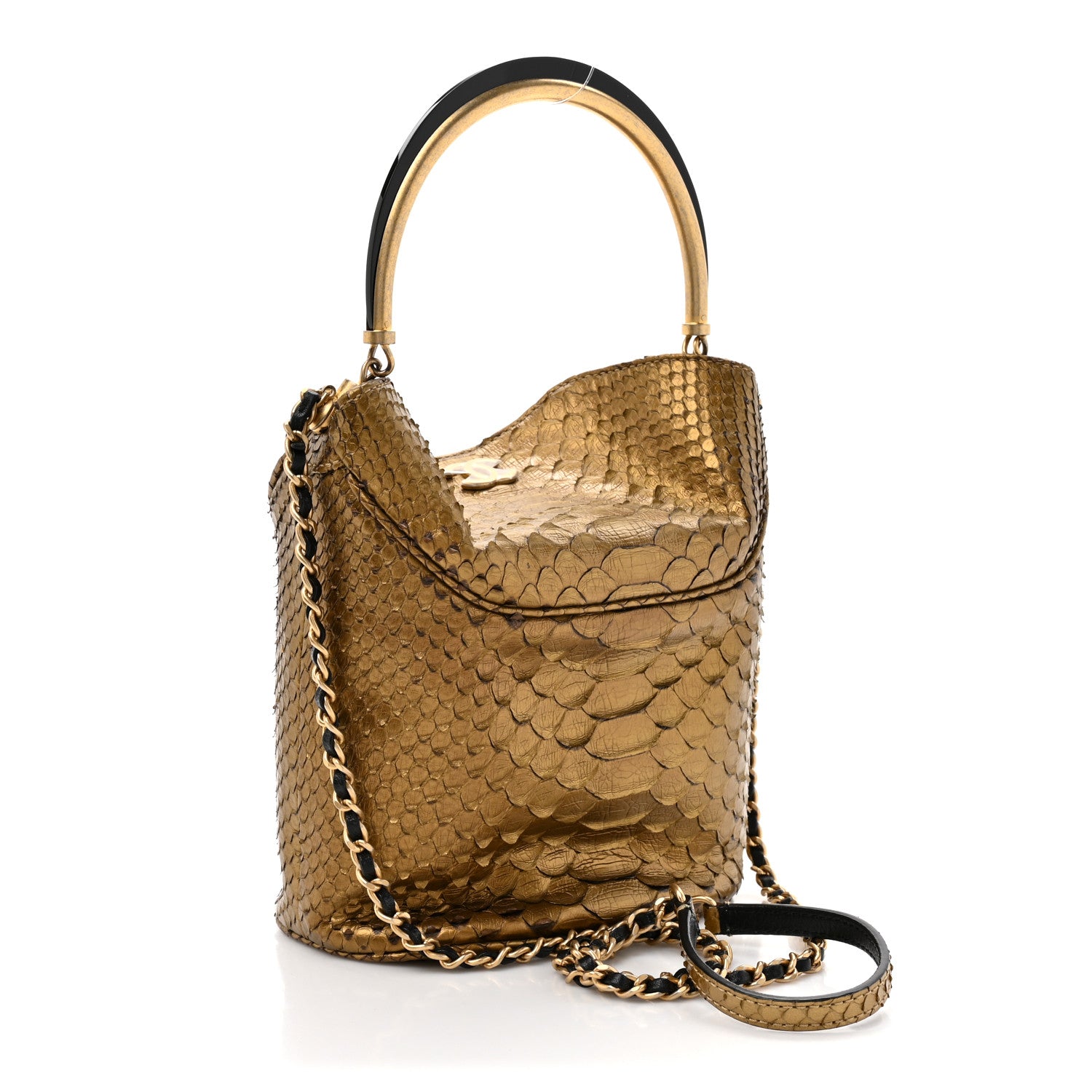 Chanel Metallic Snakeskin Paris Hamburg Drawstring Bucket Bag Gold 3 of 10