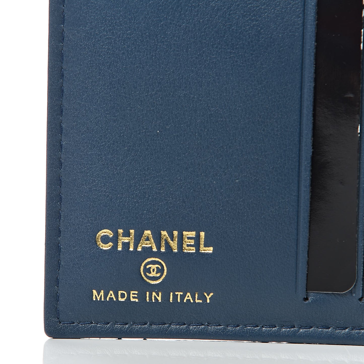 Metallic Caviar Quilted Card Holder Wallet Dark Blue