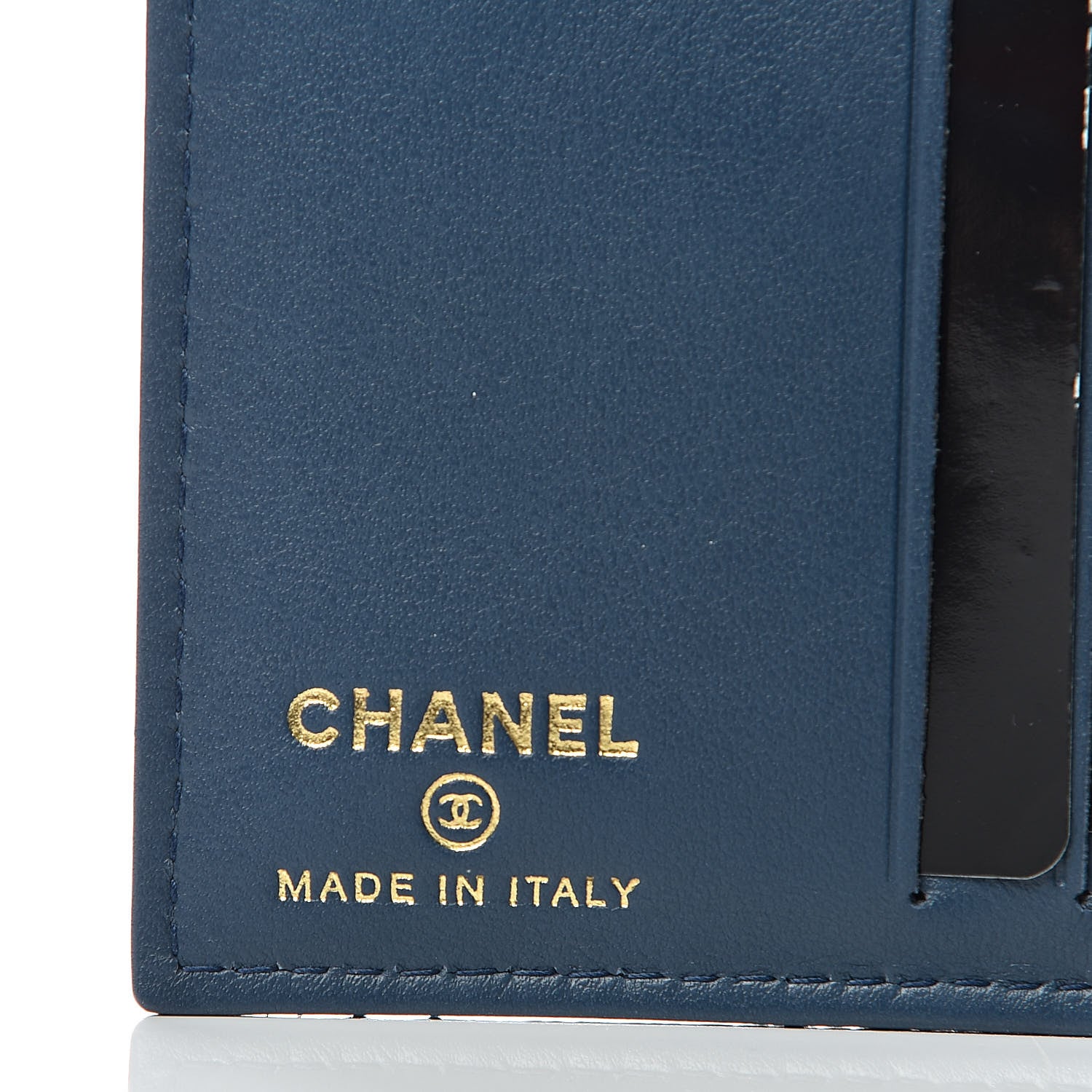 Chanel Metallic Caviar Quilted Card Holder Wallet Dark Blue 6 of 8