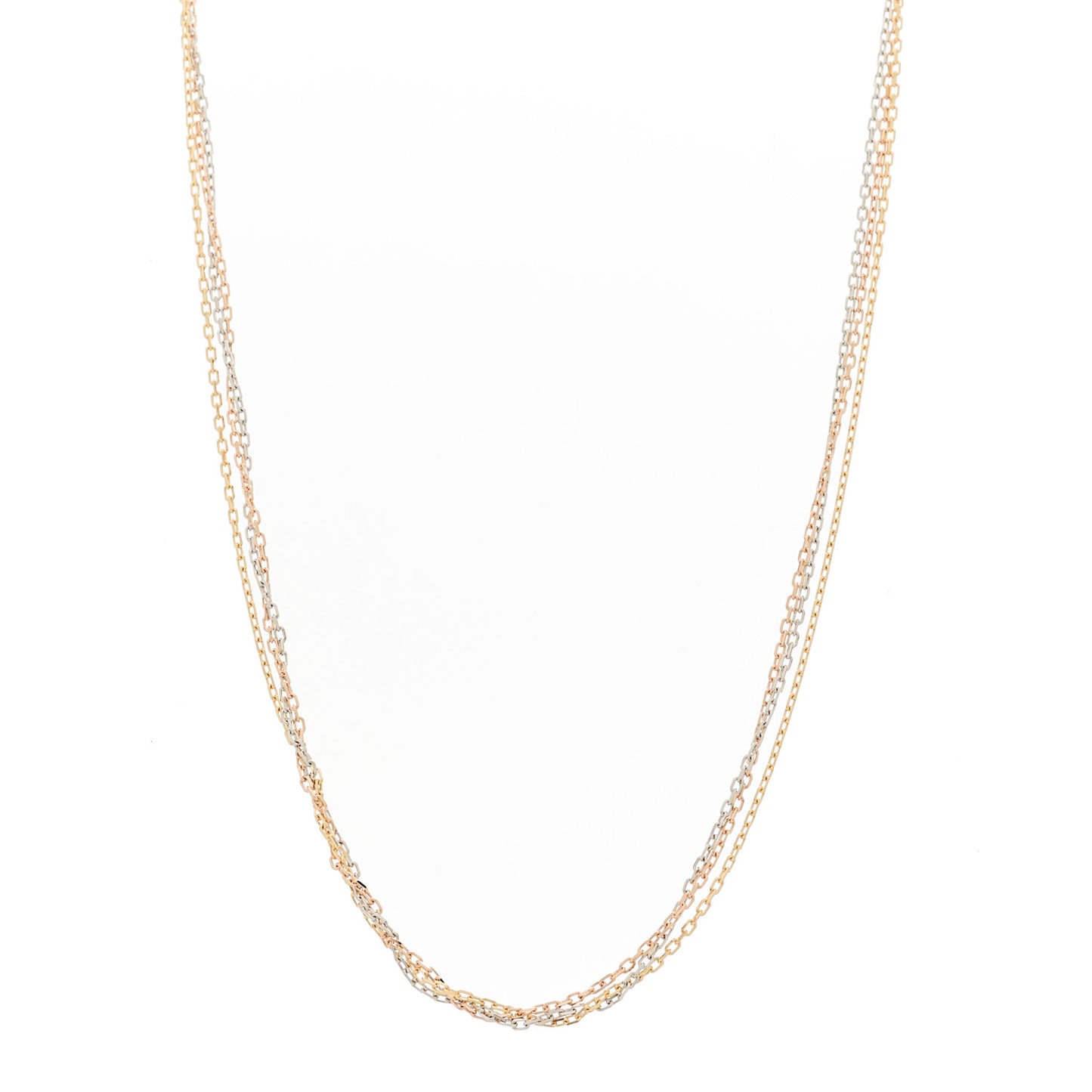 18K Pink Yellow White Gold Three Chain Necklace