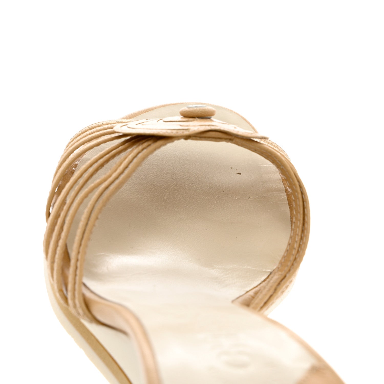 Chanel Lambskin Camellia Wedge Sandals 38.5 Beige White 9 of 10