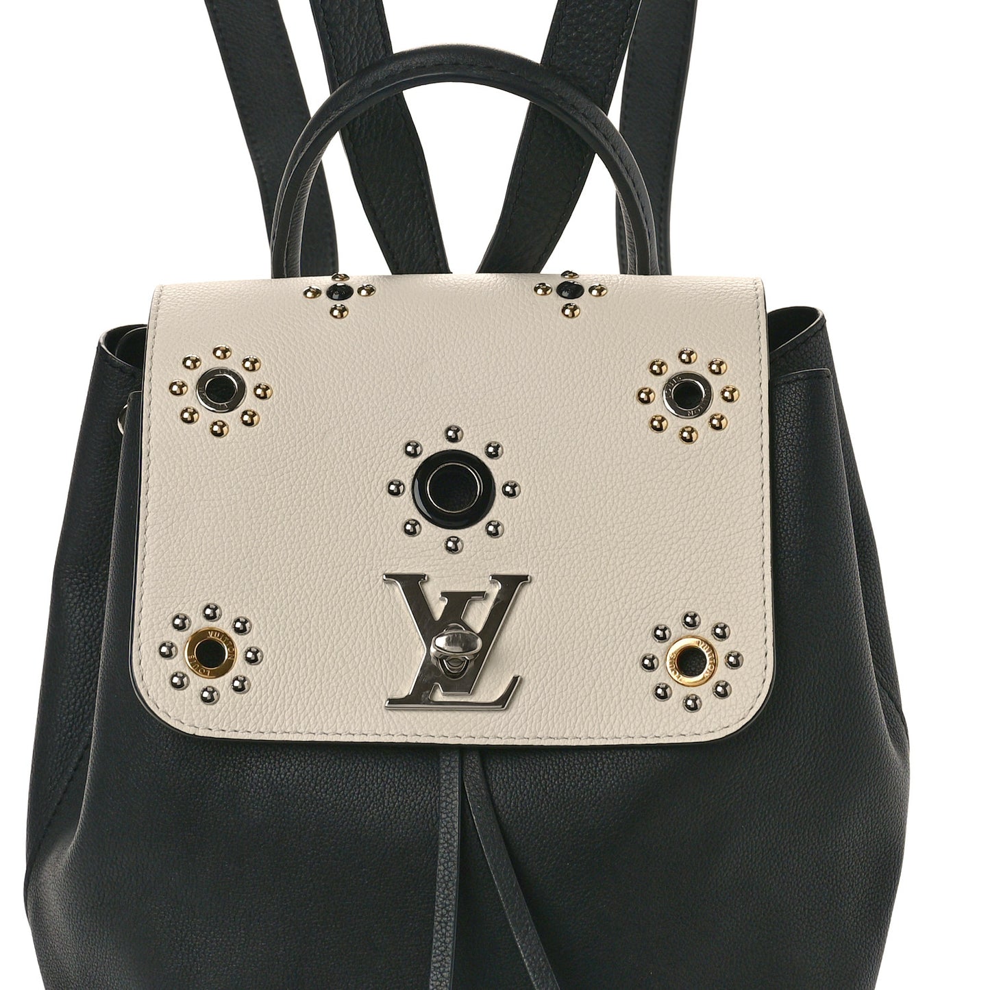 Calfskin Mechanical Flowers Lockme Backpack Black White