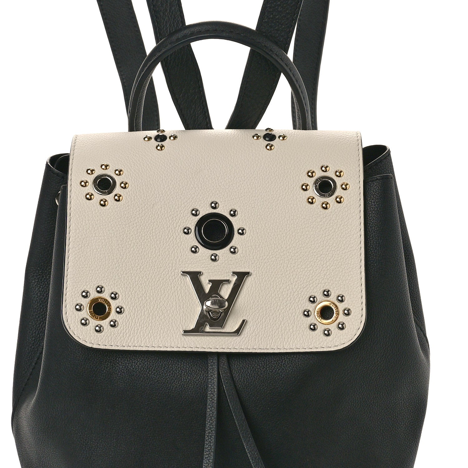 Louis Vuitton Calfskin Mechanical Flowers Lockme Backpack Black White 7 of 10