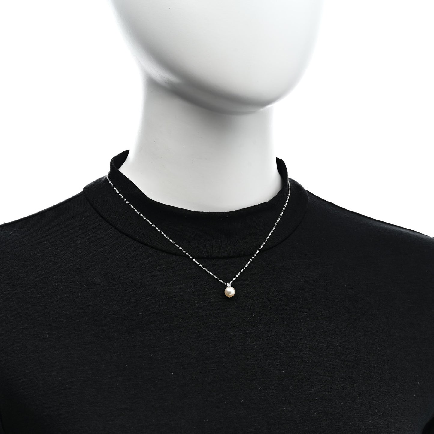 18K White Gold Diamond Cultured Pearl 6.5-7mm Tiffany Signature Pearls Pendant Necklace