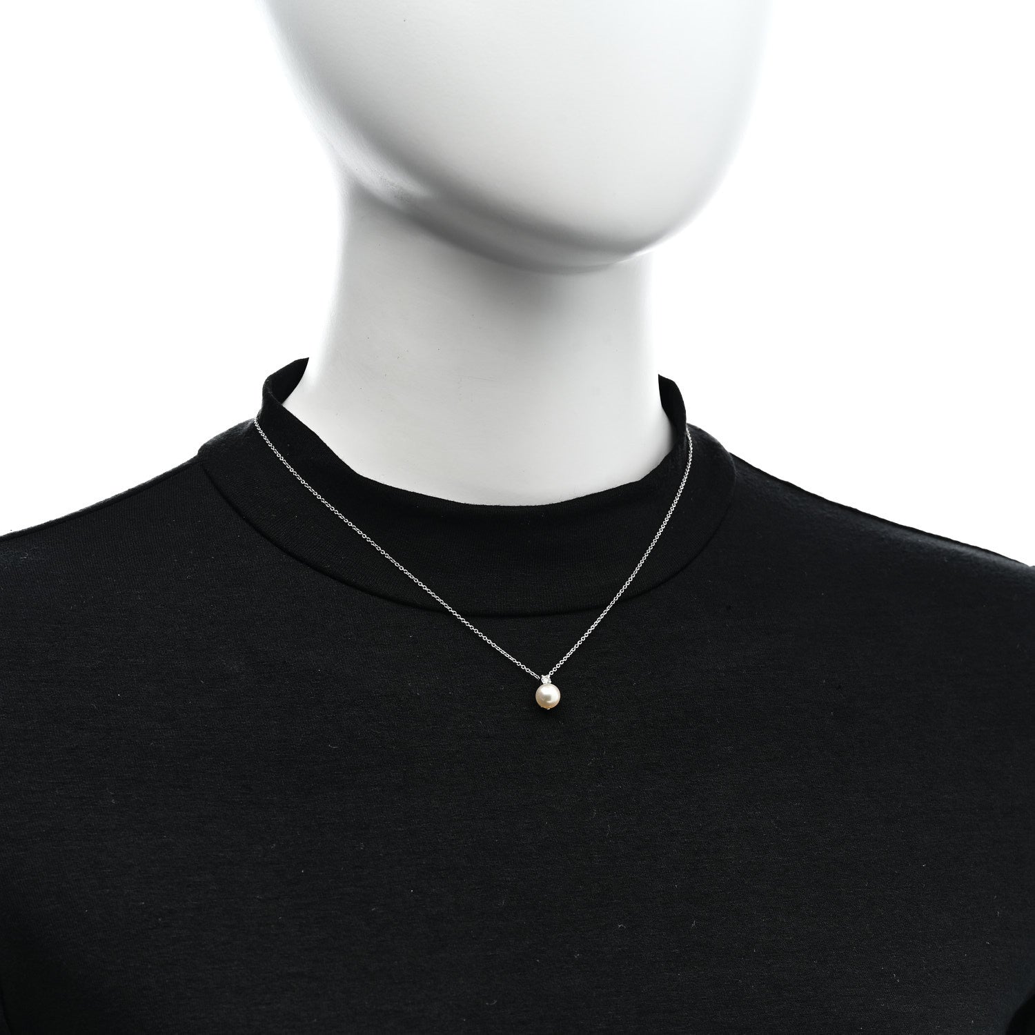 Tiffany 18K White Gold Diamond Cultured Pearl 6.5-7mm Tiffany Signature Pearls Pendant Necklace 2 of 5