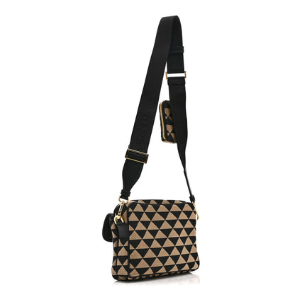 Prada Jacquard Saffiano Triangolo Symbole Embroidered Pocket Single Snap Buckle Messenger Flap Bag  Black Corda 3 of 10