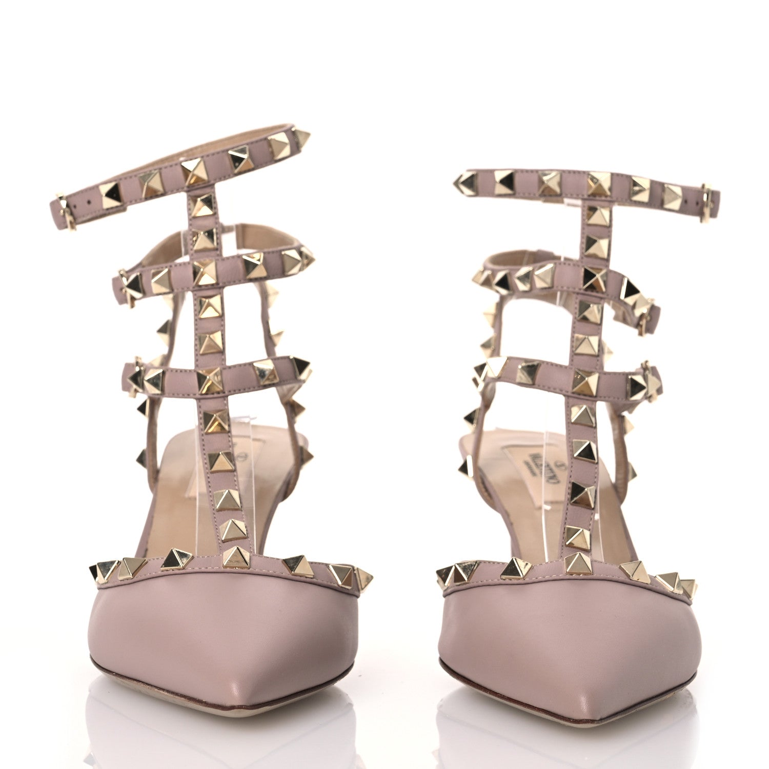 Valentino Garavani Pebbled Calfskin Rockstud Ankle Strap 100mm Pumps 37.5 Poudre 2 of 11
