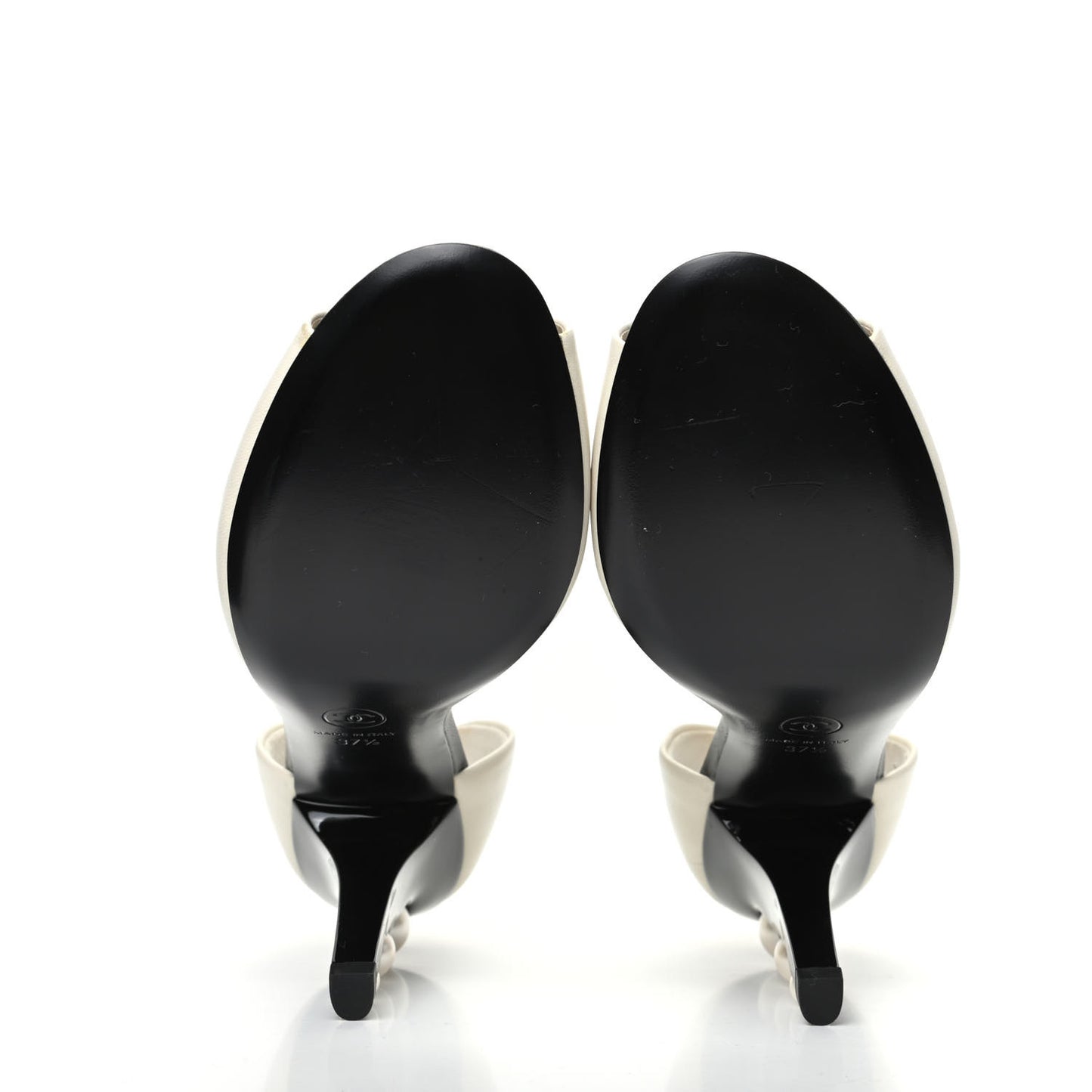 Lambskin Pearl Peep Toe d'Orsay Pumps 37.5 White Black