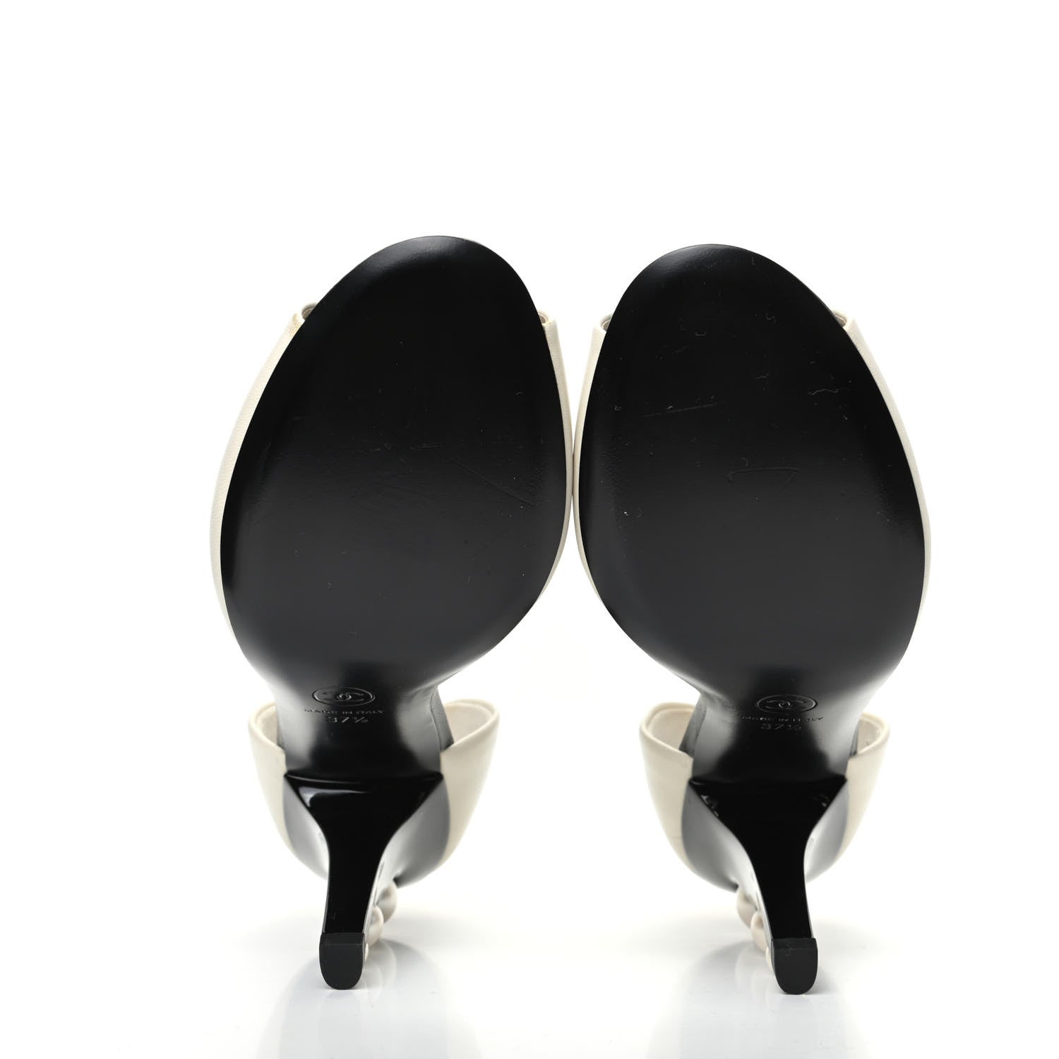 Chanel Lambskin Pearl Peep Toe d'Orsay Pumps 37.5 White Black 5 of 8