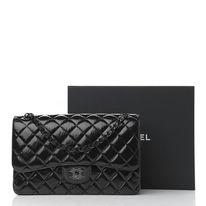 Chanel Shiny Distressed Calfskin Quilted Jumbo Double Flap So Black 11 of 11