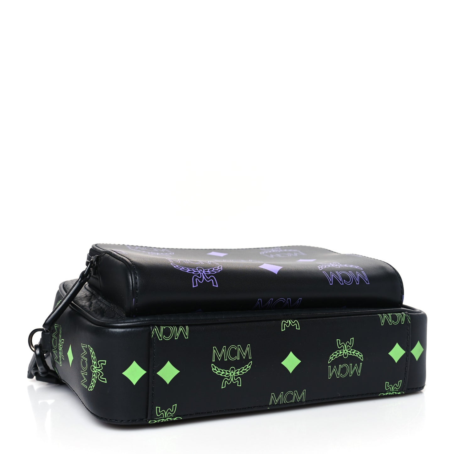 Calfskin Color Splash Logo Small Crossbody Black Purple Green