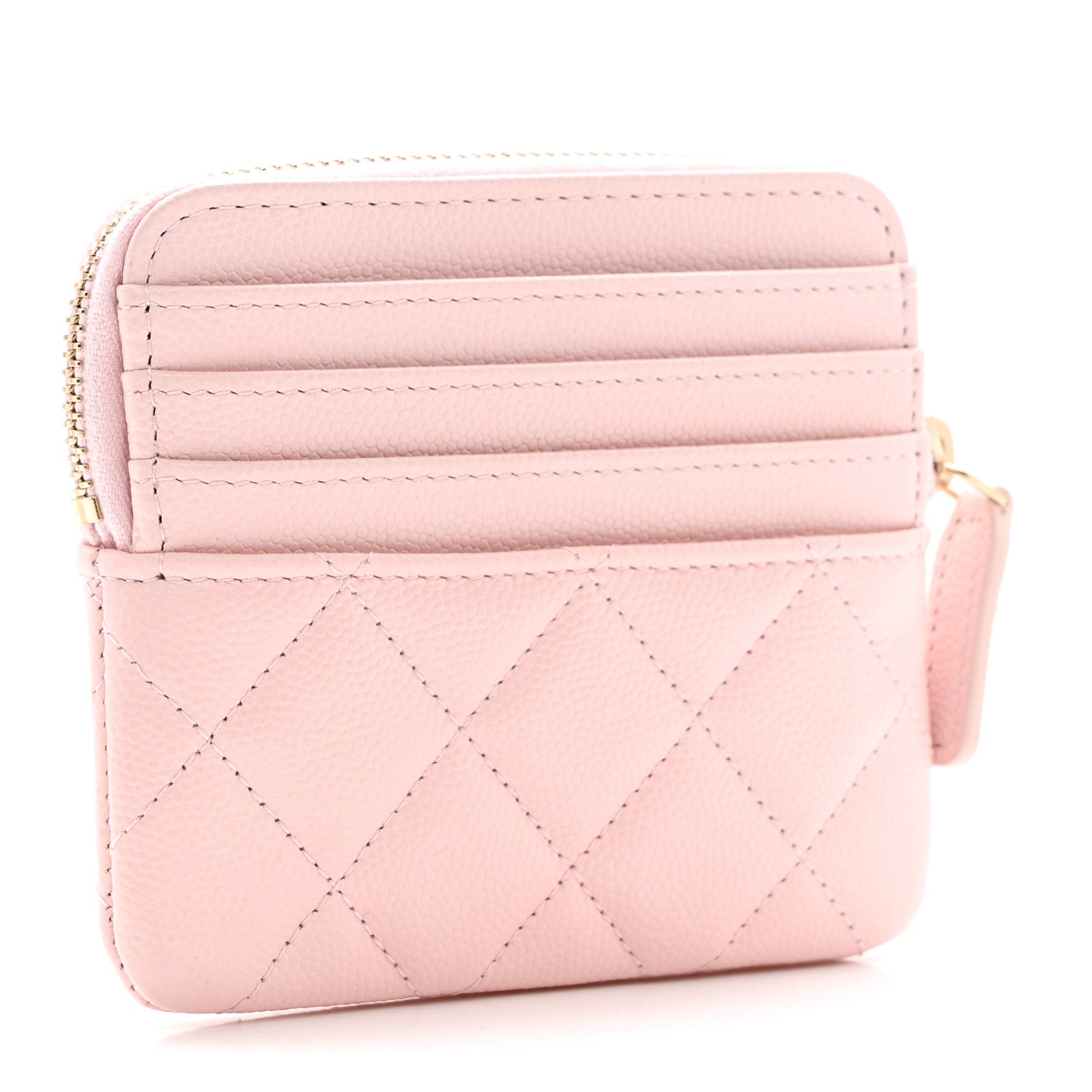 Chanel Caviar Quilted Crystal Zip Card Holder Wallet Light Pink 3 of 7