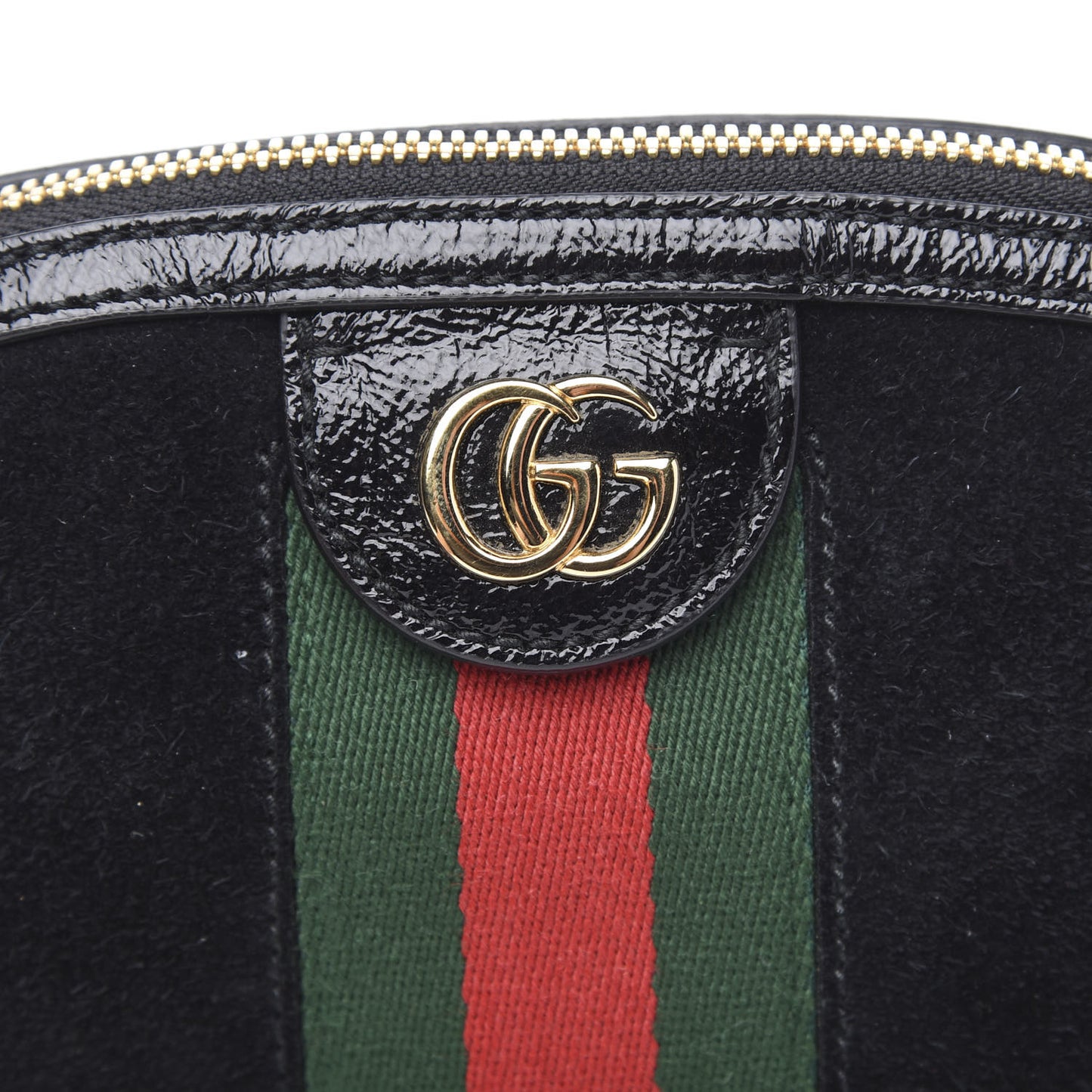 Suede Patent Web GG Small Ophidia Dome Shoulder Bag Black