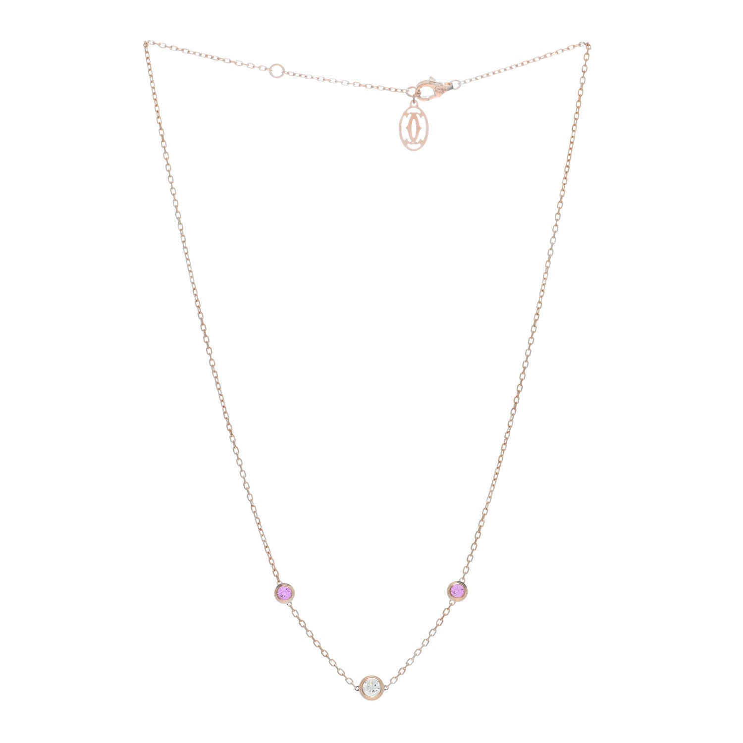 Cartier 18K Pink Gold Diamond Pink Sapphire Cartier D'Amour Station Necklace 3 of 4