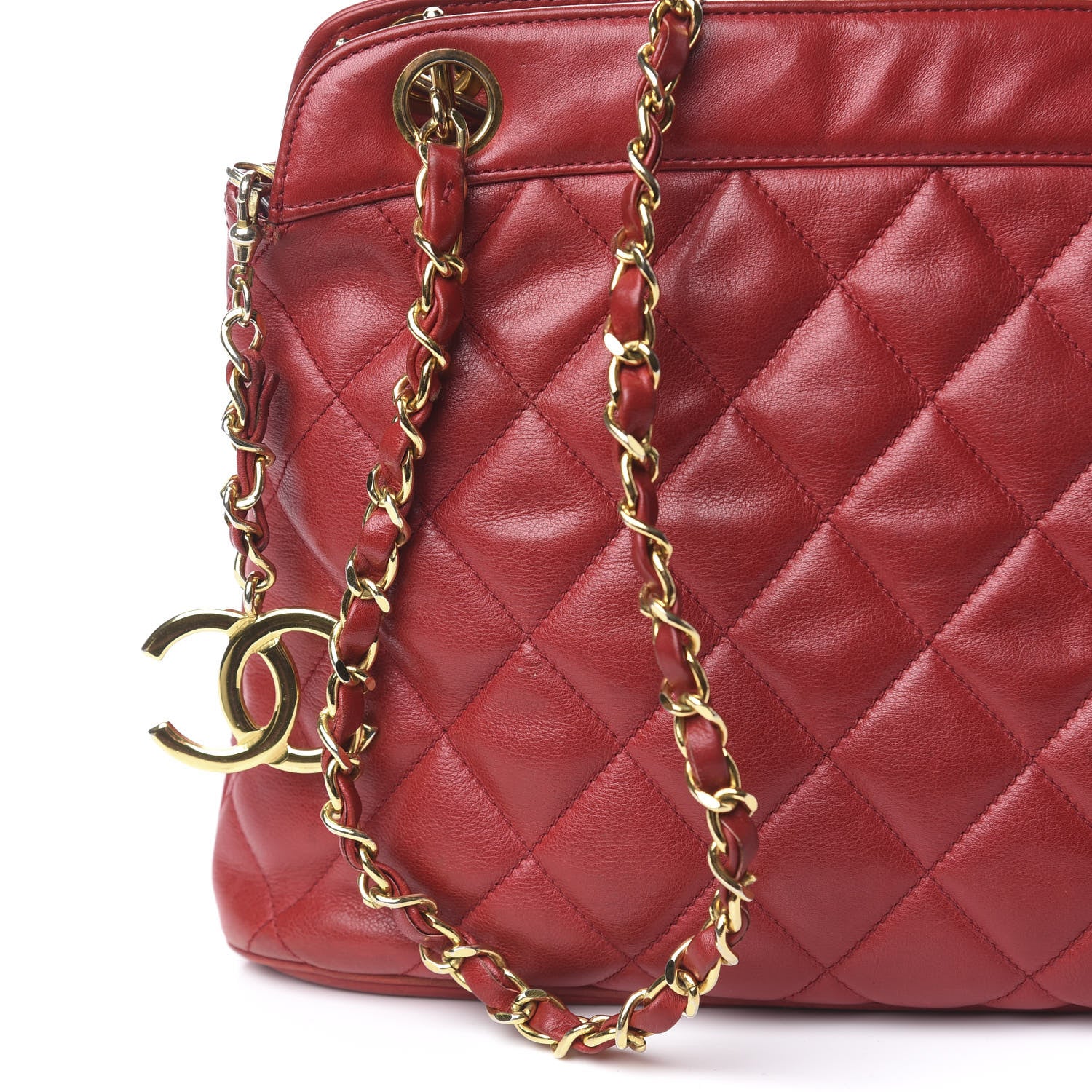 Chanel Lambskin Quilted Shoulder Bag Red 15 of 15