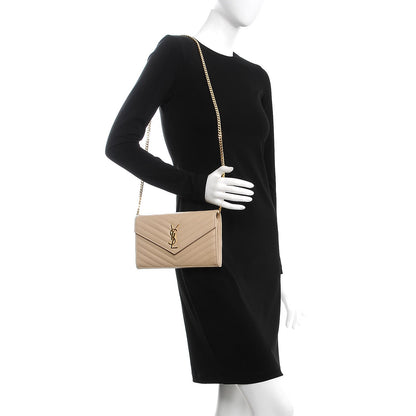 Saint Laurent Grain De Poudre Matelasse Chevron Monogram Chain Wallet Nude Powder 2 of 6