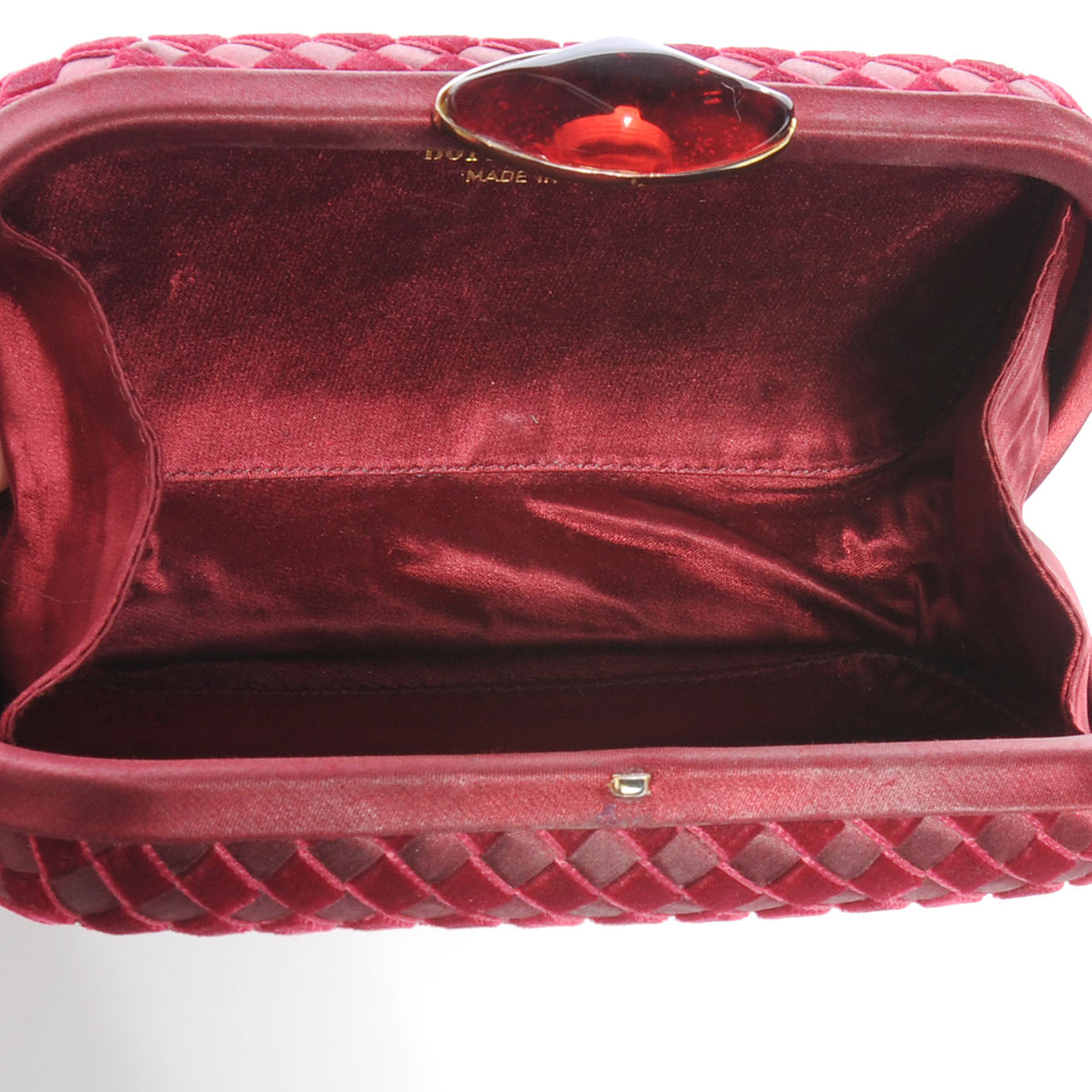 Bottega Veneta Satin Velvet Woven Evening Clutch Burgundy 5 of 7