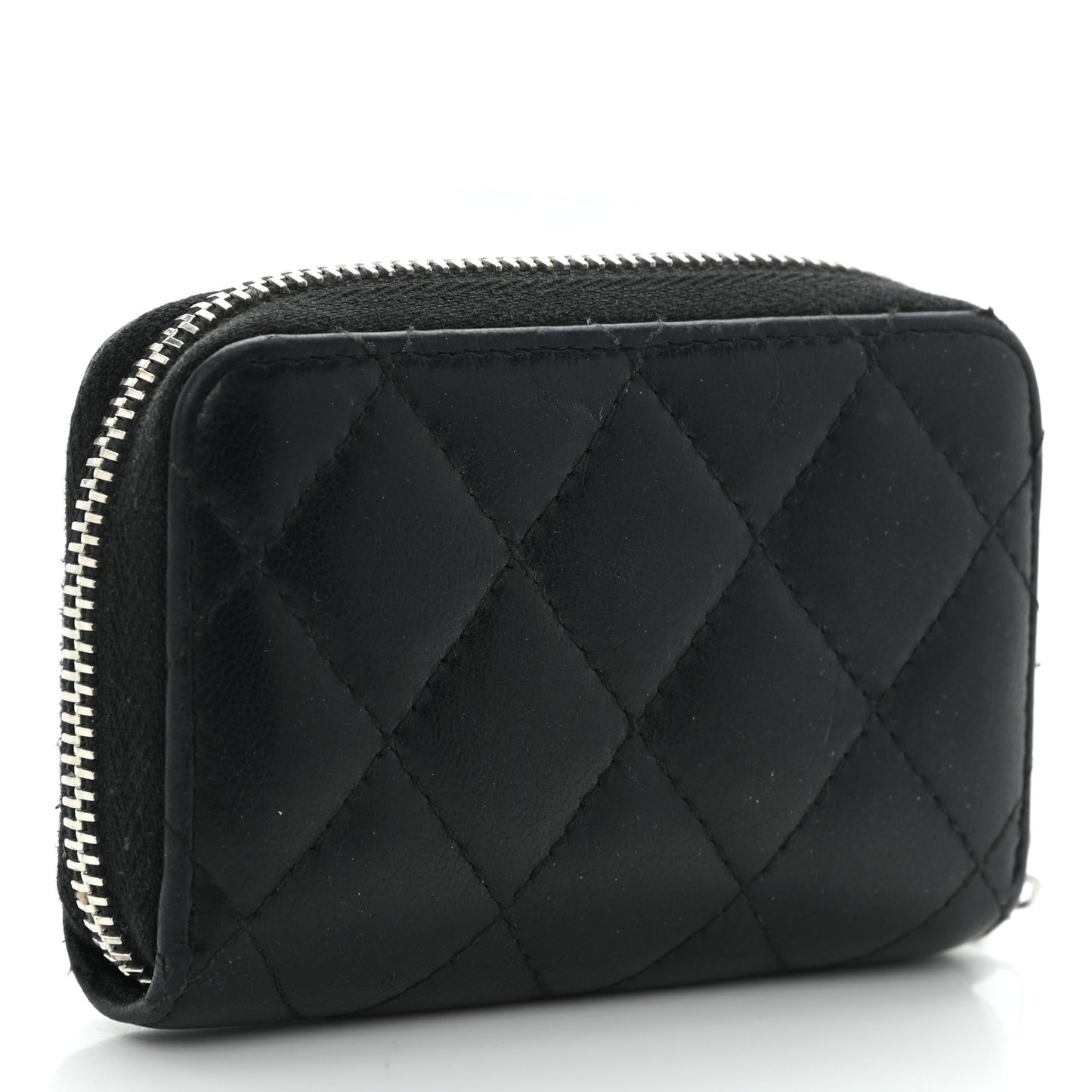 Lambskin Quilted Zip Coin Purse Black