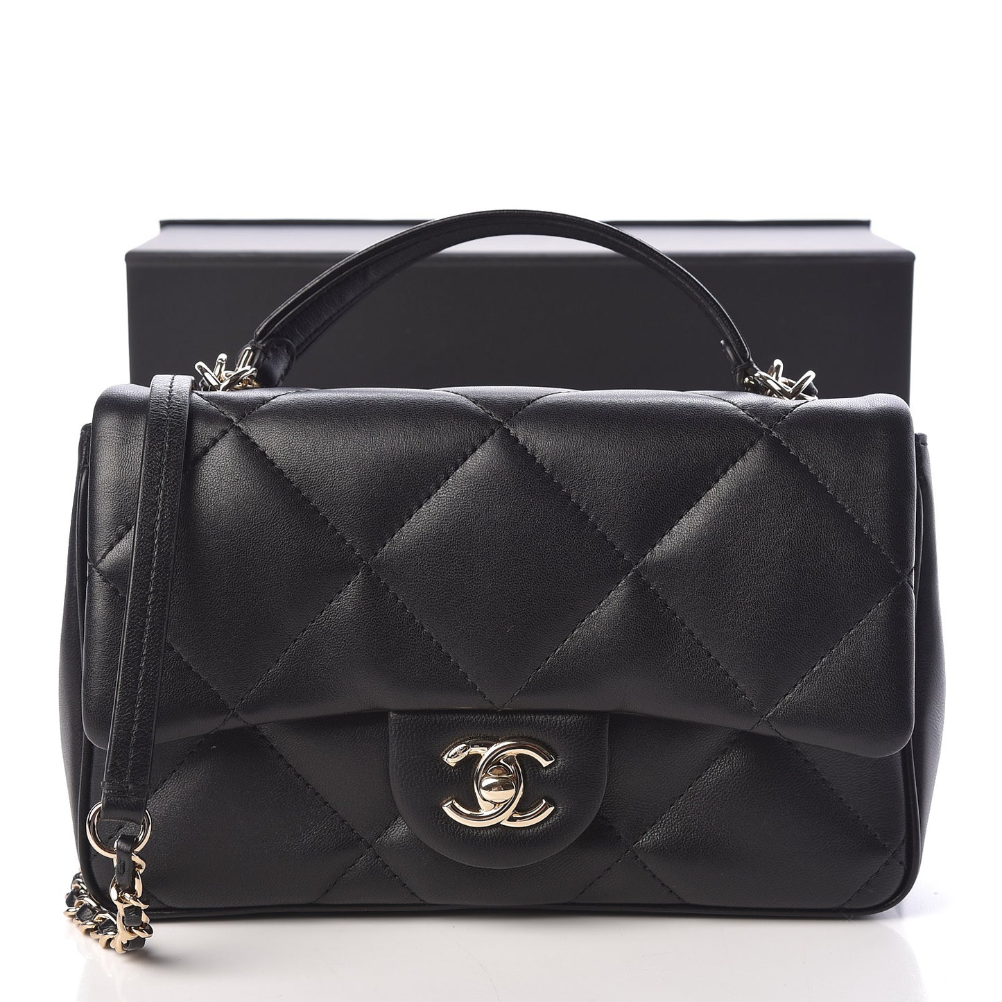 Lambskin Quilted Small Easy Carry Flap Black