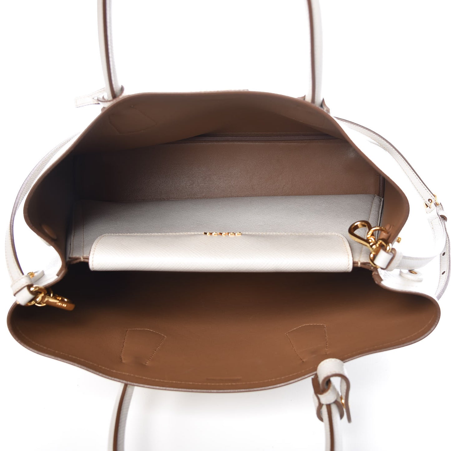 Saffiano Cuir Medium Double Bag Talco Caramel