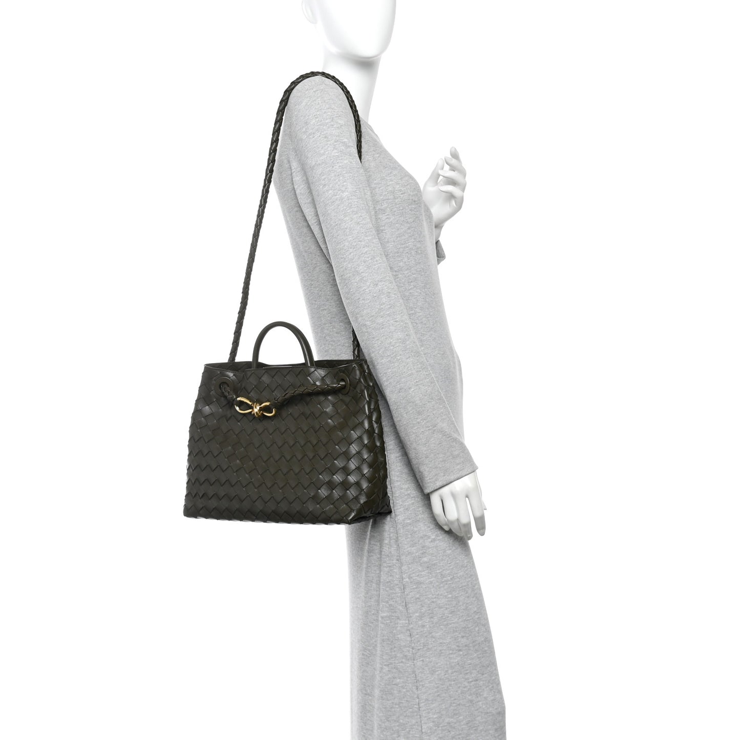 Nappa Intrecciato Medium Andiamo Shoulder Bag Kaki