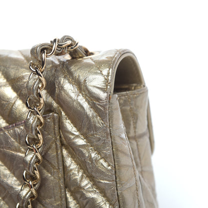 Chanel Patent Metallic Crumpled Calfskin Chevron Quilted Mini Rectangular Flap Gold 12 of 13