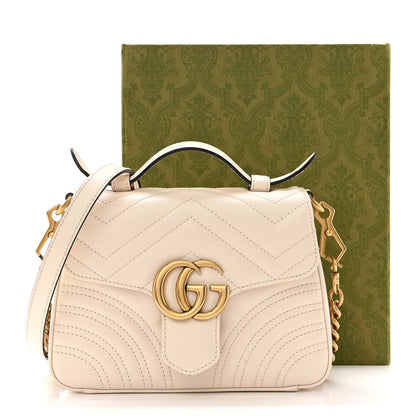 Gucci Calfskin Matelasse Mini GG Marmont Top Handle Shoulder Bag White 17 of 17