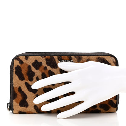 Prada Calf Hair Leopard Zip Wallet Miele Moro 2 of 16