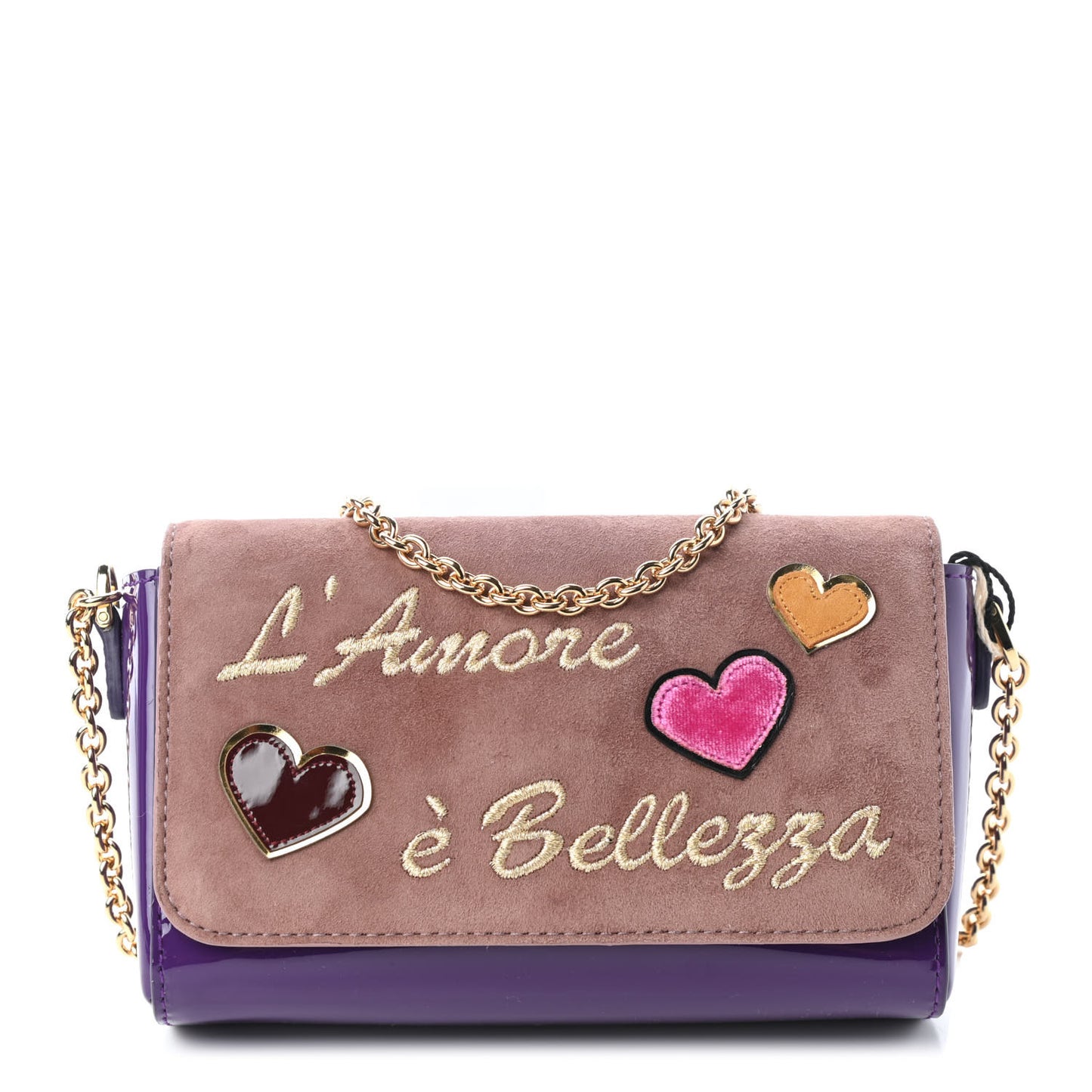 Suede Patent Calfskin L'Amore Belleza Chain Flap Pink Purple