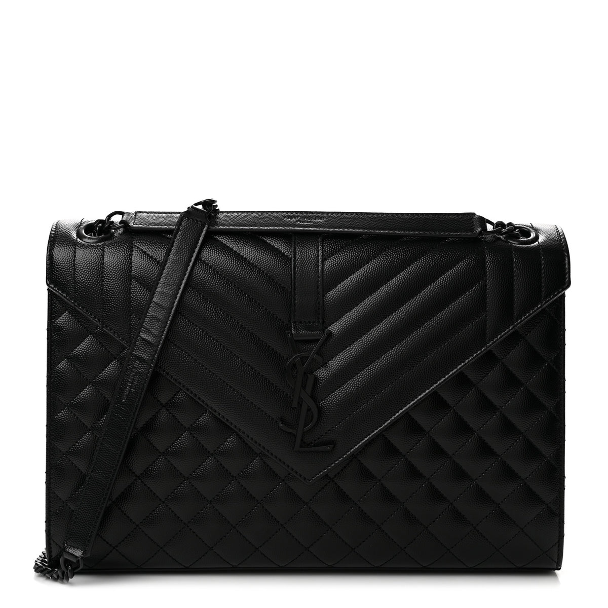 Saint Laurent Grain De Poudre Textured Mixed Matelasse Large Triquilt Monogram Monochrome Satchel Black 1 of 13