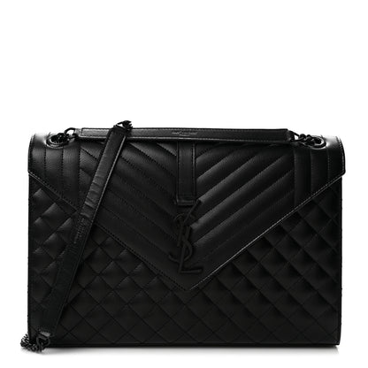 Saint Laurent Grain De Poudre Textured Mixed Matelasse Large Triquilt Monogram Monochrome Satchel Black 1 of 13