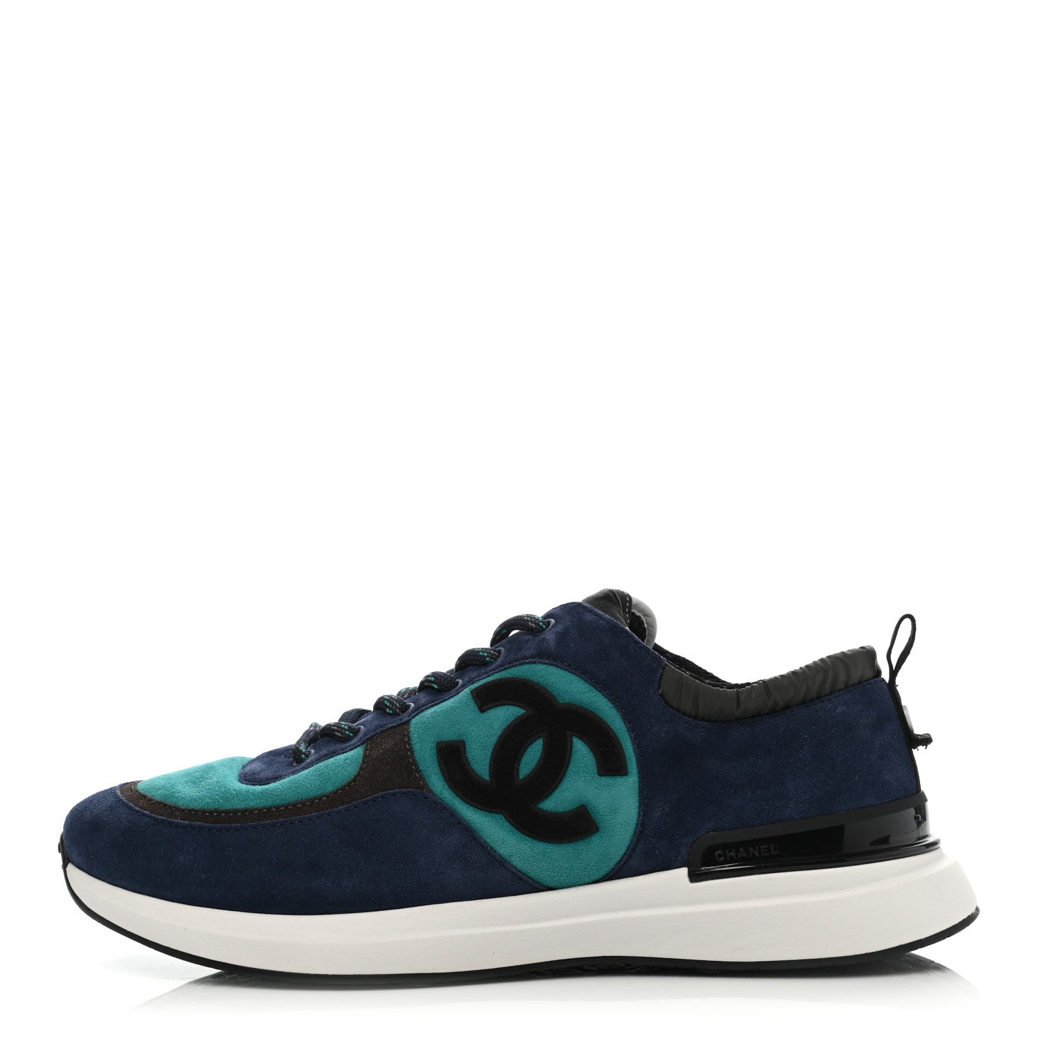Chanel Suede Calfskin Mens CC Sneakers 43 Navy Green Black 1 of 7