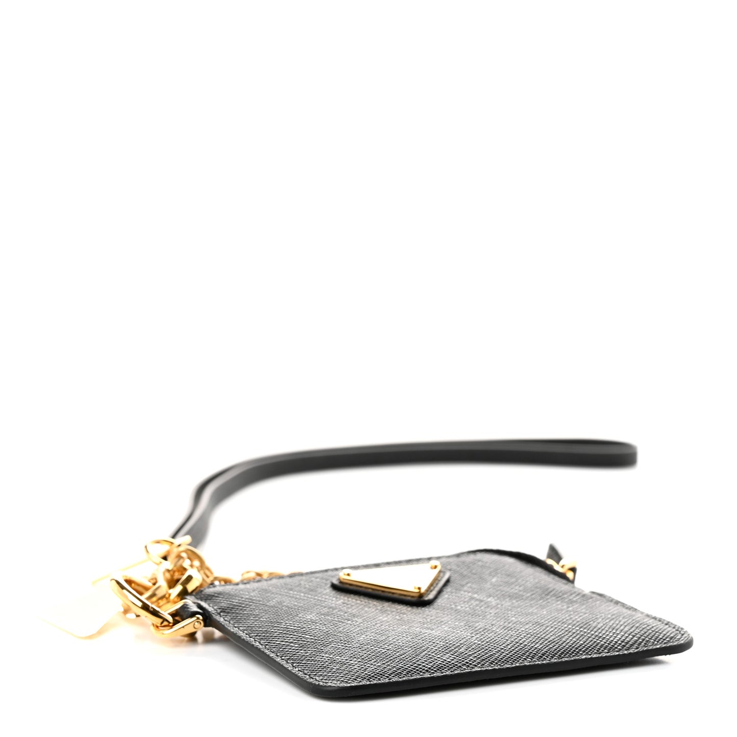 Saffiano Triangle Logo Card Holder With Strap Black