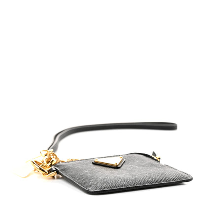 Prada Saffiano Triangle Logo Card Holder With Strap Black 4 of 8