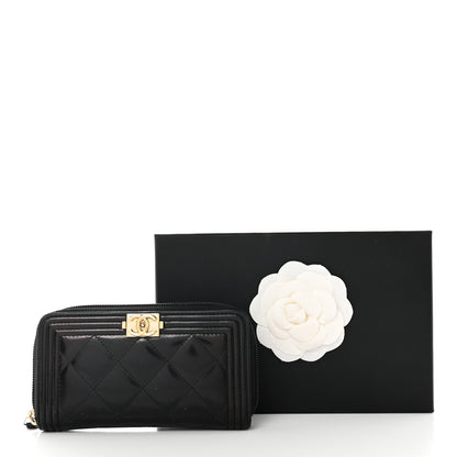 Chanel Iridescent Glazed Calfskin Quilted Small Boy Zip Around Wallet Black 12 of 12