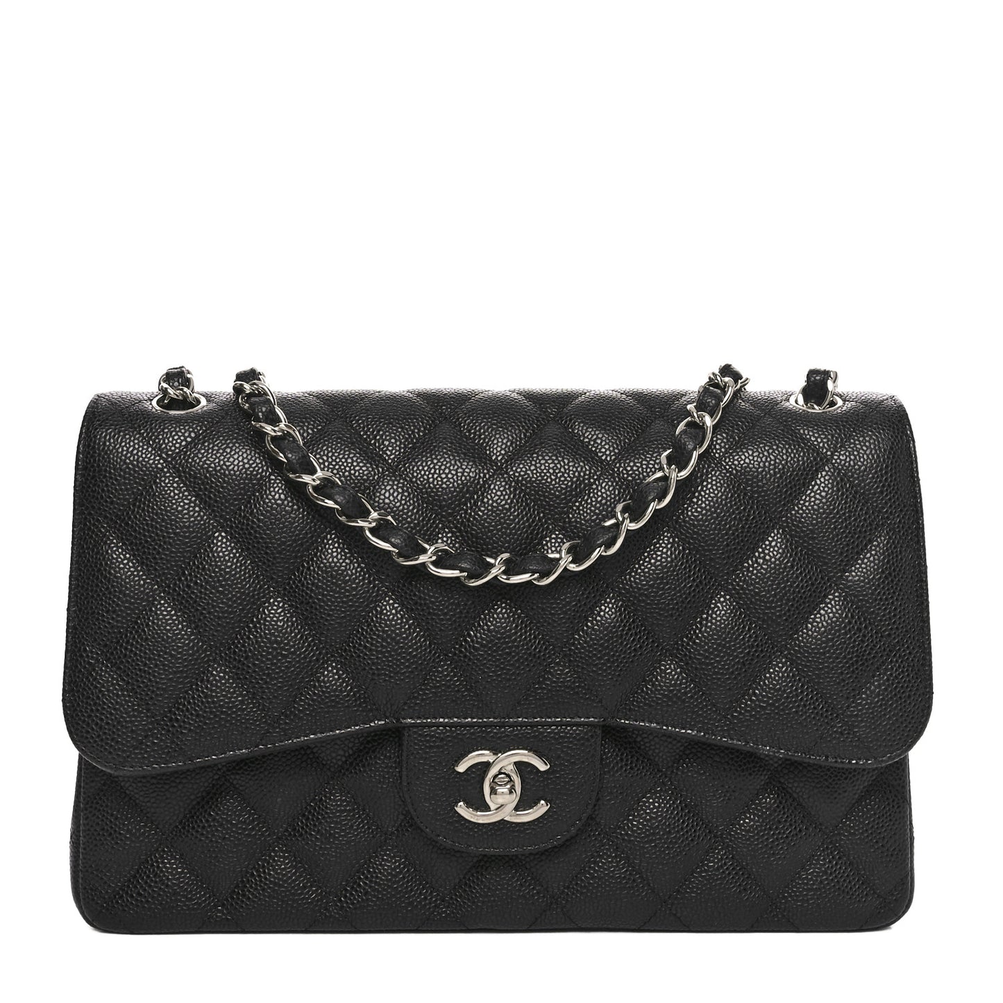Caviar Quilted Jumbo Double Flap Black