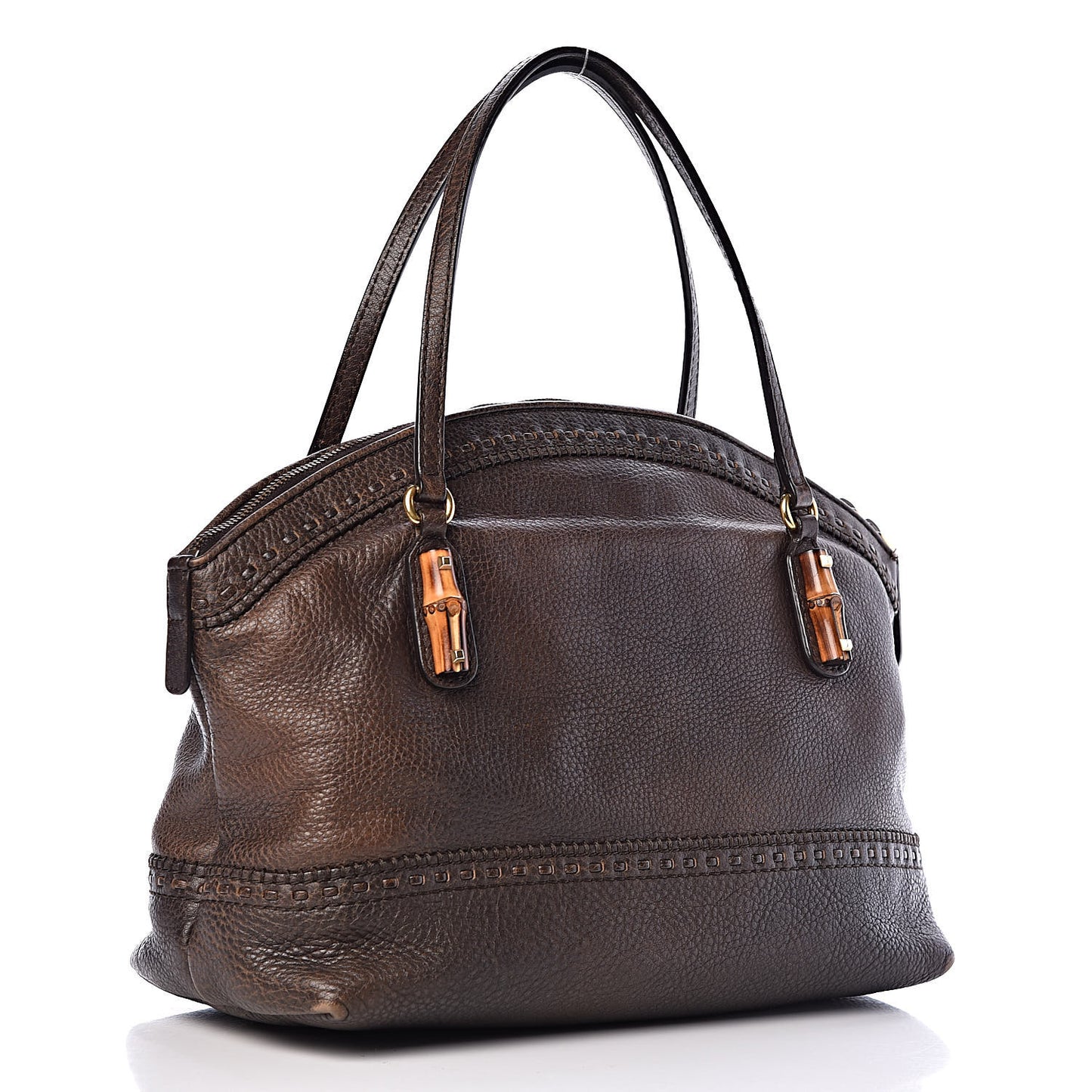 Calfskin Laidback Crafty Dome Satchel Dark Brown