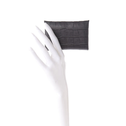 Hermes Matte Alligator Calvi Card Case Graphite 2 of 7