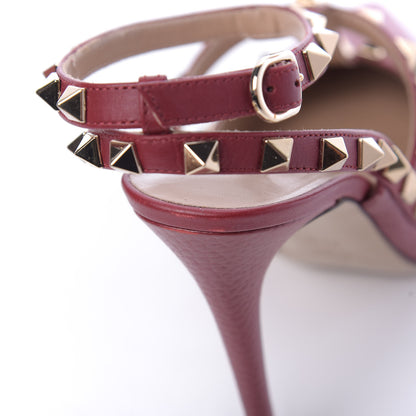 Valentino Garavani Pebbled Calfskin Rockstud Ankle Strap Pumps 37.5 Rubino 11 of 13