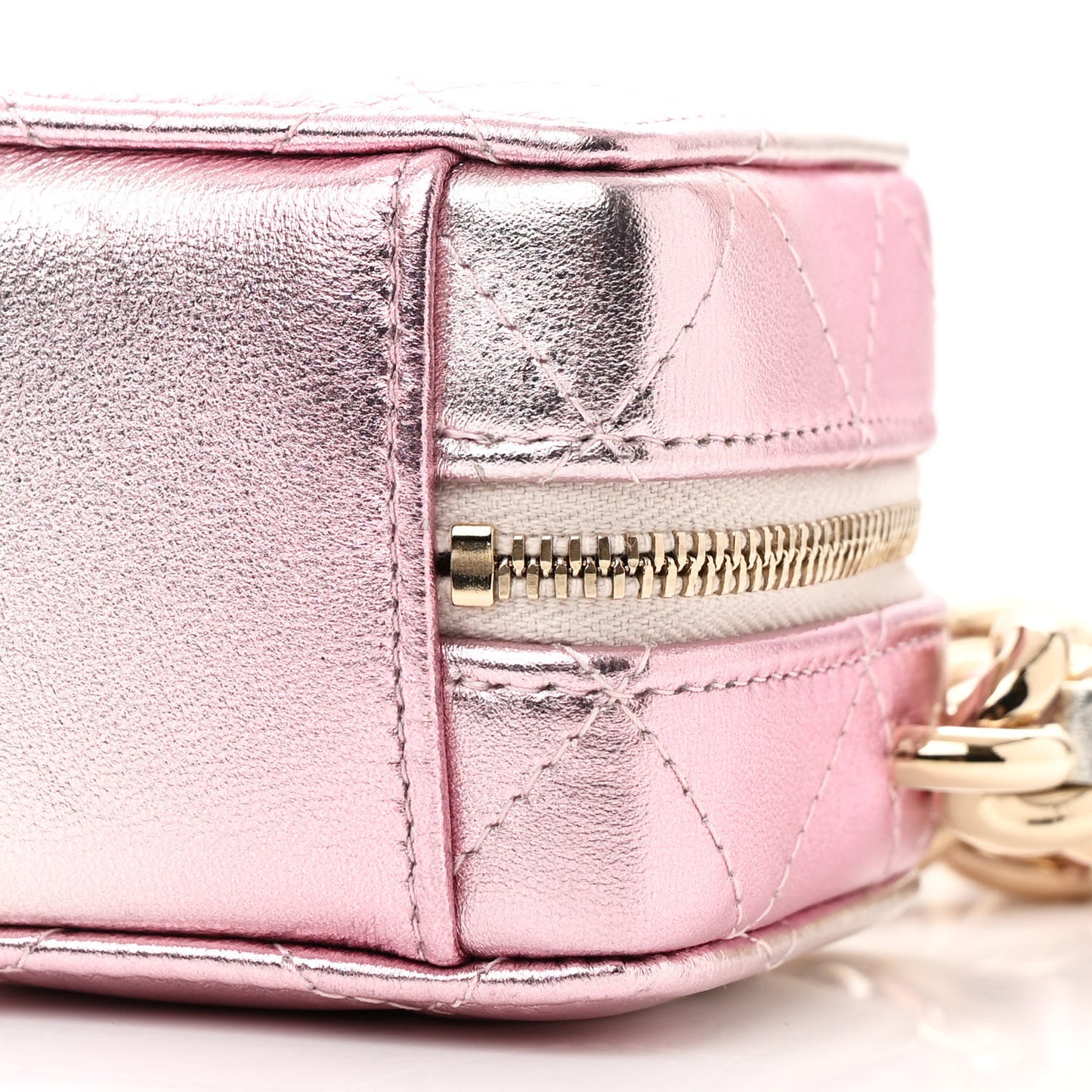 Gradient Metallic Lambskin Quilted Like A Wallet Clutch With Chain Gold Pink